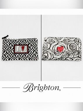 Brighton LOVE Canvas Zipper Pouch Cosmetic Bag Travel Black White Geometric NWOT